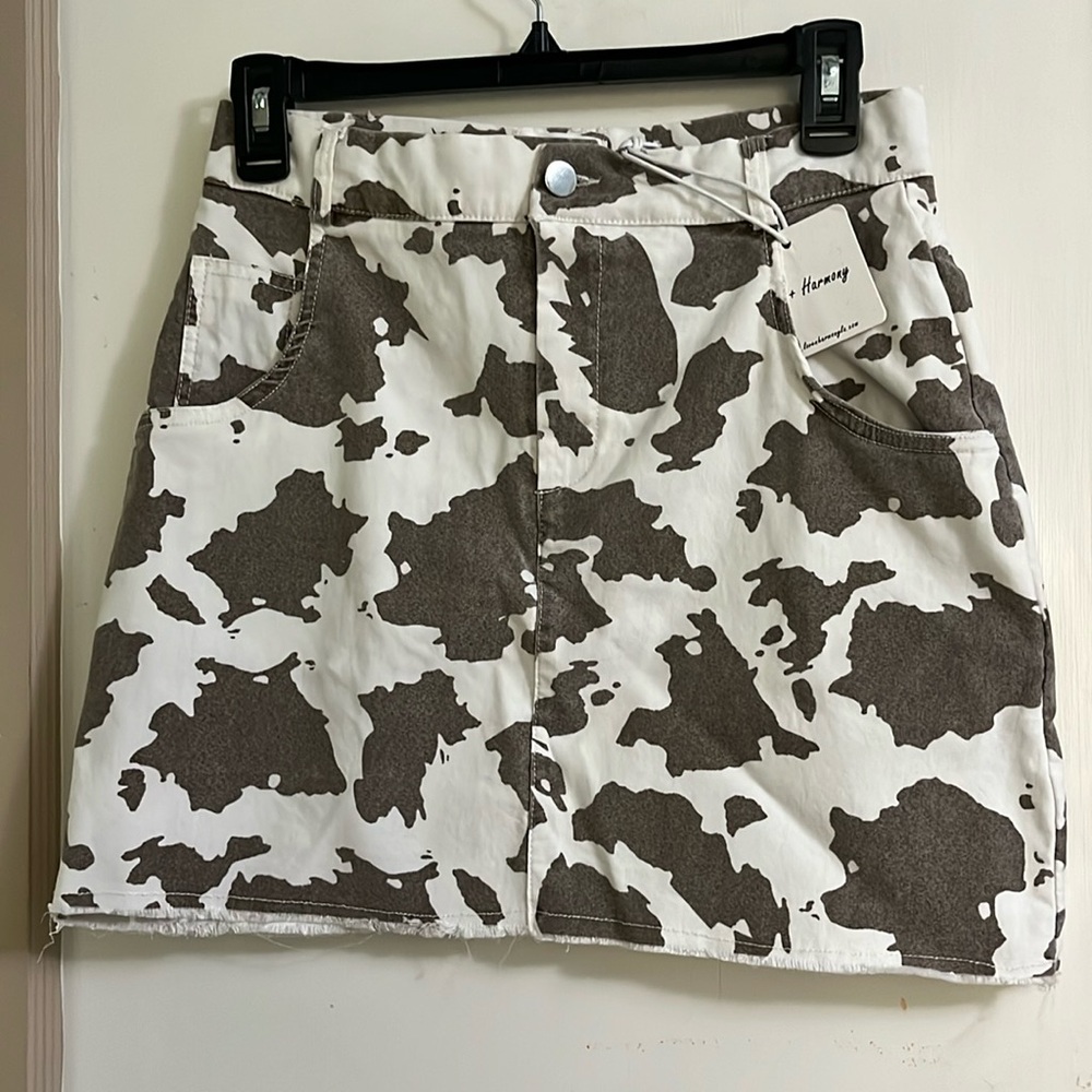 Love & Harmony brown cow print skirt L